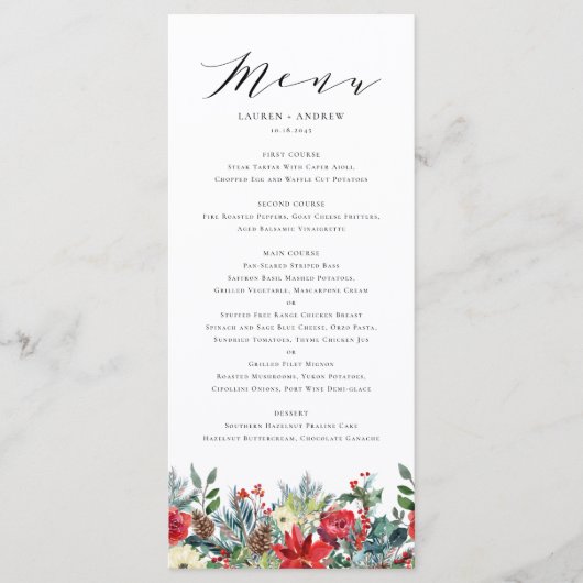 Menu Watercolor Winter Blooms Garland Mariage (Devant)