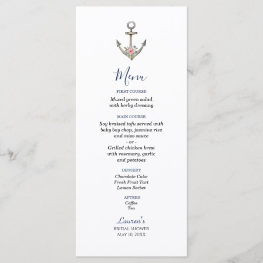 Menu waterverf Anchor Nautical Vrijgezellenfeest (Voorkant)