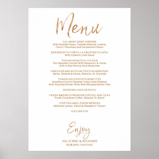 Menu Weddendoffabet | Stylish Gold Roos Lettered Poster (Voorkant)