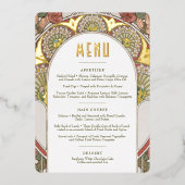 Menu Weddenschap Art Nouveau door Mucha Invitati Folie Uitnodiging (Voorkant)