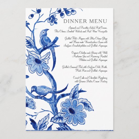 Menu Weddenschap Blue White Chinoiserie Floral (Voorkant)