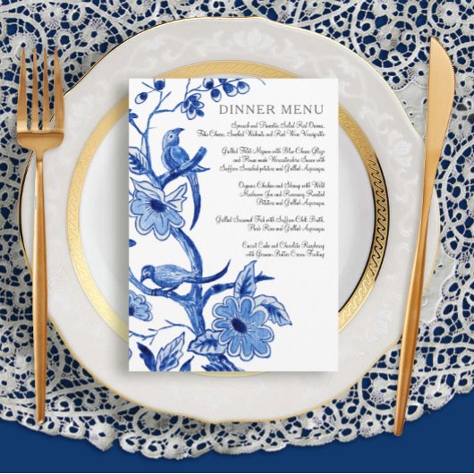 Menu Weddenschap Blue White Chinoiserie Floral