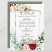 Menu Weddenschap | Bourgogne en ivory Peonies (Voorkant / Achterkant)