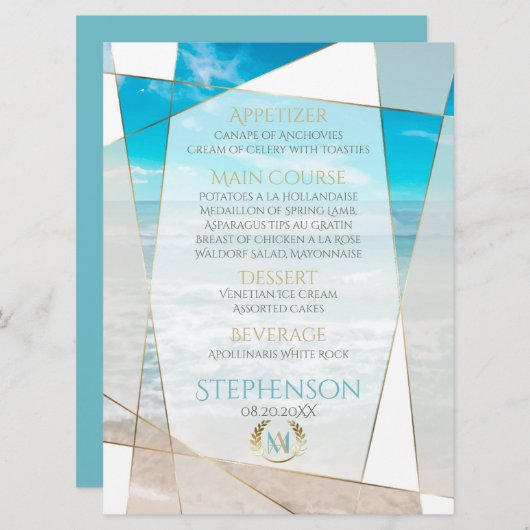 Menu Weddenschap | Modern monogram Geometrisch str (Voorkant / Achterkant)