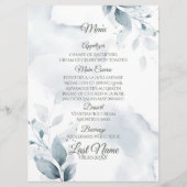 Menu Weddenschap | Stustblauw botanisch menu (Voorkant)
