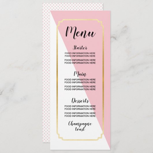Menu Weddenschap Voedselkaarten Roze goudlegante S (Voorkant / Achterkant)