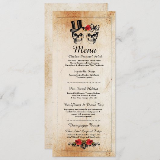 Menu Weddenschappen Receptie Rustige Skulls Rozen (Voorkant / Achterkant)