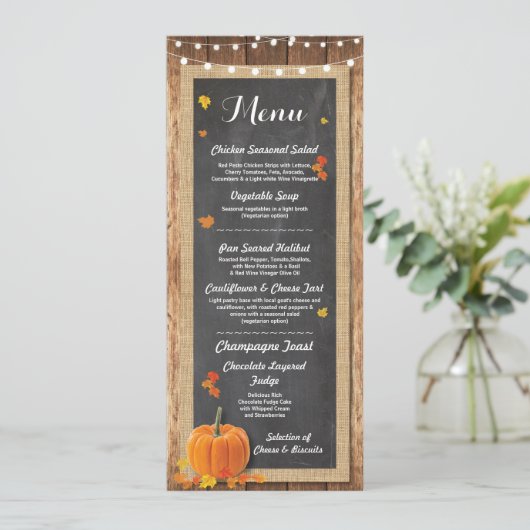 Menu Weddenschappen Reception Rustic Pumpkin Chalk Kaart (Staand voorkant)