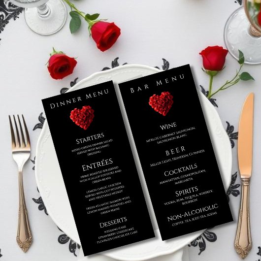 Menu Wedding Dinner and Bar Menu-Heart Shaped Red Roses