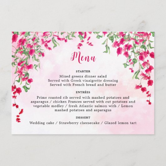 Menu Wedding shower forestier tropical des Bougainvilli (Devant)