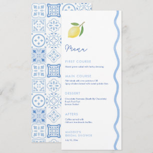 Menu Wedding shower tendance Citrons bleu clair à arête