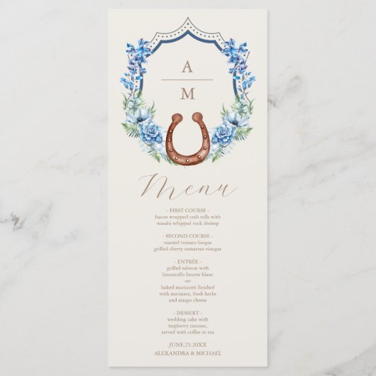 Menu Western Crest Country Bohemian Floral Mariage (Dos)