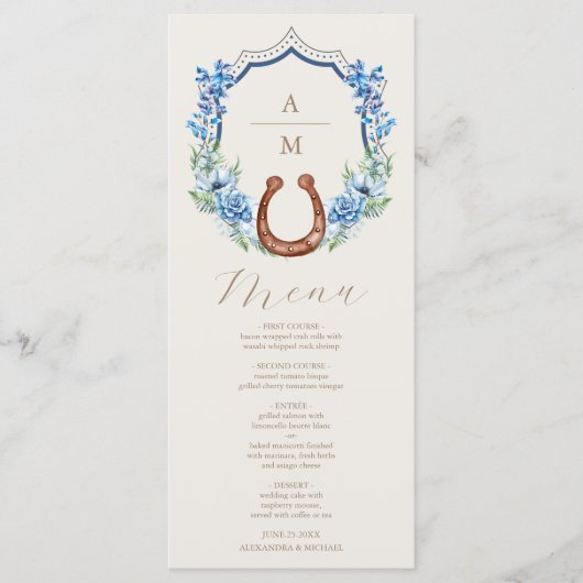 Menu Western Crest Country Bohemian Floral Mariage (Devant)