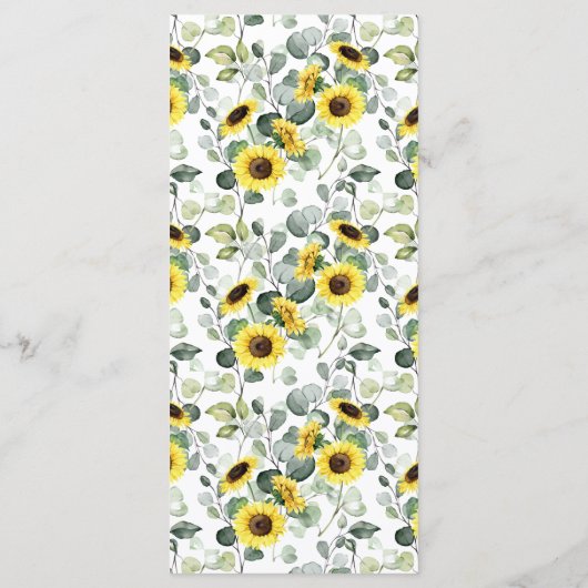 Menu Western Sunflowers Fête des mariées Mariage de ver (Dos)