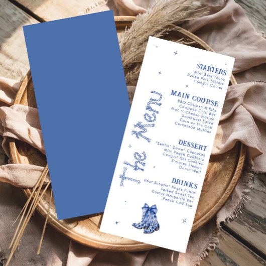 Menu Western Themed Bachelorette Weekend Party Blue
