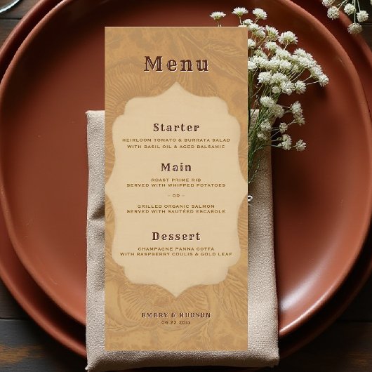 Menu Western Tooled Rustic Bronze Terracotta Wedding