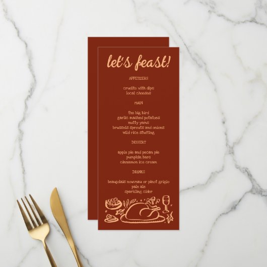 Menu Whimsgiving Friendsgiving Holiday CUSTO (Devant/Arrière en situation)