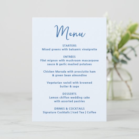Menu Whimsical Blue Heart Wedding (Debout devant)