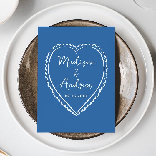 Menu Whimsical Blue Heart Wedding