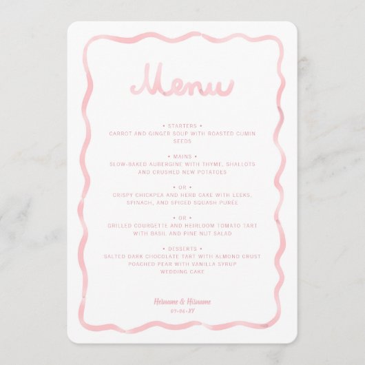 Menu Whimsical Blush rose blanc Mariage de cadre vague (Devant)