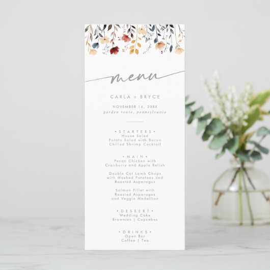 Menu Whimsical Boho Multicolor Wildflower Wedding (Debout devant)