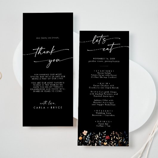 Menu Whimsical Boho Wildflower Thank You and Wedding