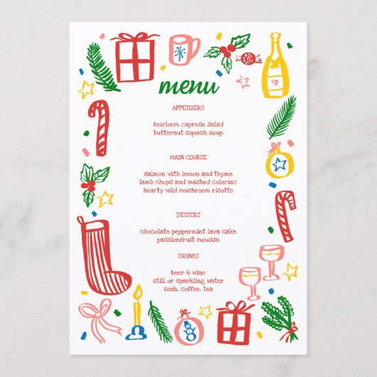 Menu Whimsical Christmas Holiday Party Cute Custom (Devant)