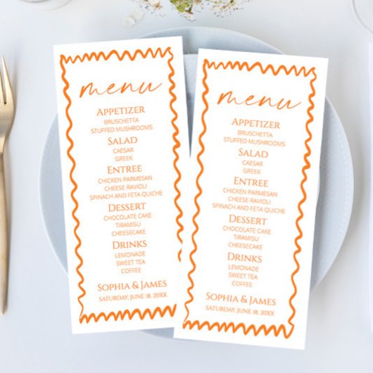Menu Whimsical Citrus Orange Wavy Border Wedding