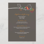 Menu Whimsical coloré baiser Mariage d'oiseaux d'été (Devant)