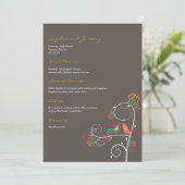 Menu Whimsical coloré baiser Mariage d'oiseaux d'été (Debout devant)