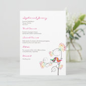 Menu Whimsical coloré baiser Mariage d'oiseaux d'été (Debout devant)