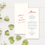 Menu Whimsical coloré manuscrit Mariage de script<br><div class="desc">Ce délicieux menu mariage est doté d'une police de script manuscrite fantaisiste et ludique dans des tons époustouflants de bleu vif et de rose chaud. En complément de toute célébration mariage amusante et dynamique, ce menu peut être customisé pour répondre à vos préférences personnelles. Vous pouvez facilement ajuster l'emplacement du...</div>