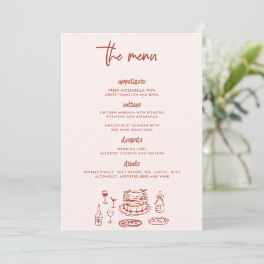 Menu Whimsical Doodle Food Drawing Wedding (Debout devant)