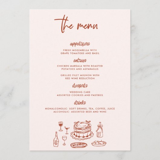 Menu Whimsical Doodle Food Drawing Wedding (Devant)