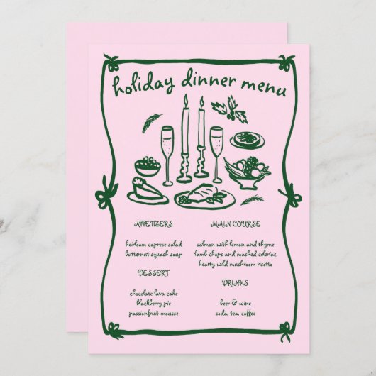 Menu Whimsical Girly Christmas Holiday Dinner Party (Devant / Derrière)