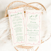 Menu Whimsical Hand Drawn Pink & Green Wedding Programm