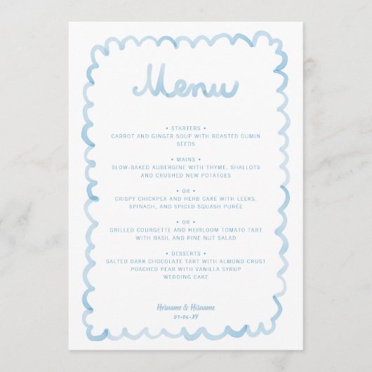 Menu Whimsical Light Bleu & Blanc Simple Mariage (Devant)