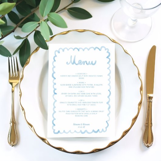 Menu Whimsical Light Bleu & Blanc Simple Mariage