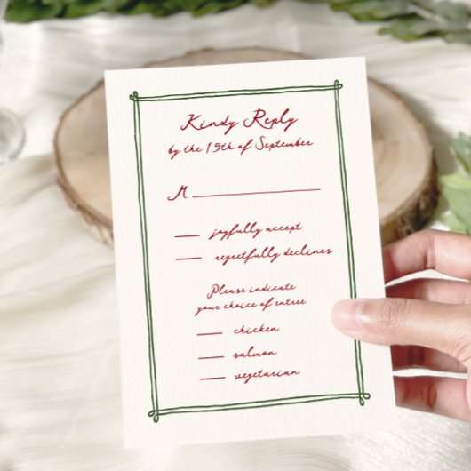Menu Whimsical Main Drawn Option Wedding rsvp