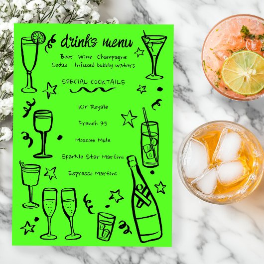 Menu Whimsical NEW YEAR Party Cocktail Drinks Custom