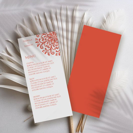 Menu Whimsical Orange Red Flourish Mariage