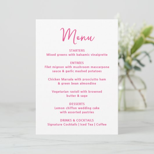 Menu Whimsical Pink Heart Wedding (Debout devant)
