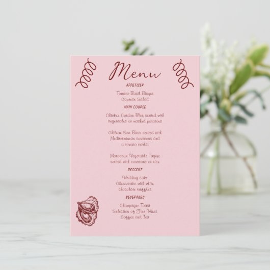 Menu Whimsical Quirky Squiggles Mariage rose (Debout devant)