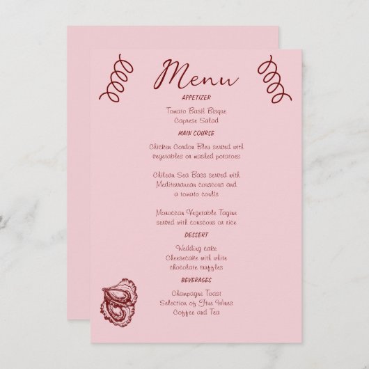 Menu Whimsical Quirky Squiggles Mariage rose (Devant / Derrière)