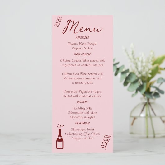 Menu Whimsical Quirky Squiggles Mariage rose (Debout devant)