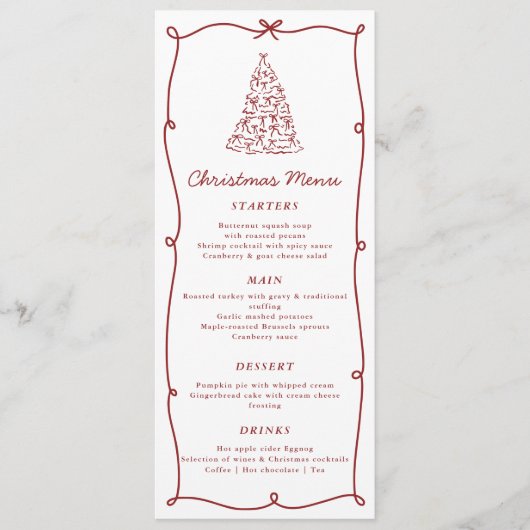 Menu Whimsical Red Christmas Tree Dinner Menu (Devant)