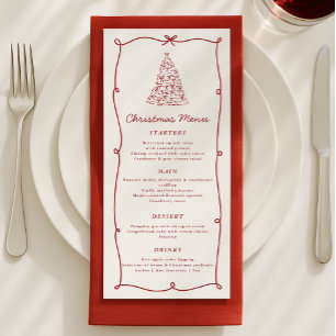 Menu Whimsical Red Christmas Tree Dinner Menu