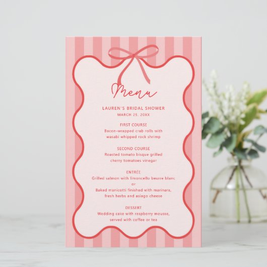 Menu Whimsical Ribbon Bride douche avec nom (Debout devant)