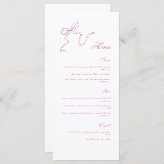 Menu Whimsical Rose Main dessinée Bow Baby shower  (Devant / Derrière)