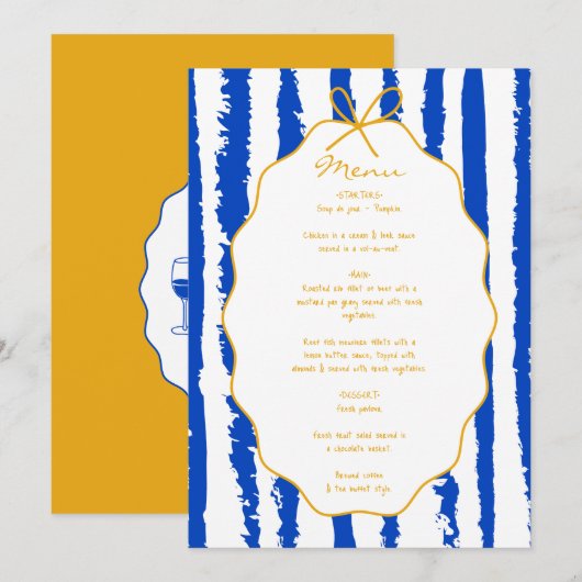 Menu Whimsical Stripes Handwritten Painted Wedding (Devant / Derrière)